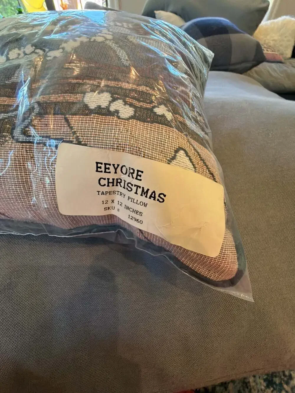Vintage Disney Catalog Eeyore Christmas Tapestry Pillow 12x12 BRAND NEW SEALED